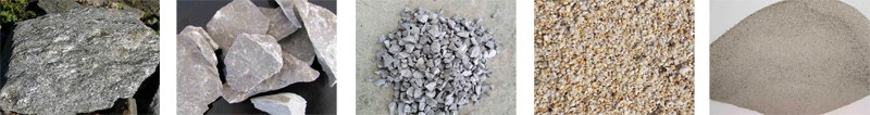 不同粒度大小的石頭，石子，砂子，石粉