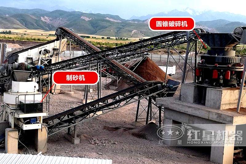 碎石破碎機生產(chǎn)線，圓錐破+制砂機搭配，破碎