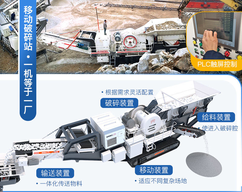 移動破碎生產(chǎn)線集給料、破碎、輸送、篩分等為一體